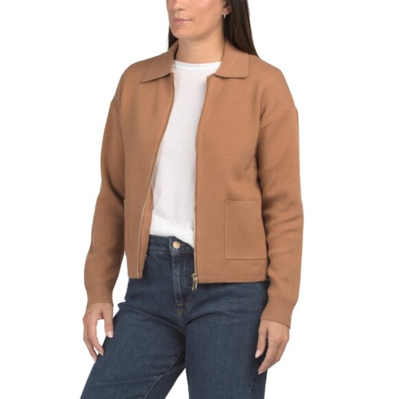 RIO & RIAN Lion Collared Neck Long Sleeve Zippered Sweater Jacket - Picture 1 of 2